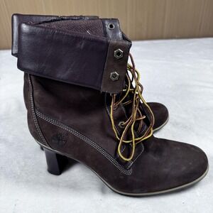 Timberland Boots Womens Size 9 Brown Nubuck Ankle Lace Up Combat Cone Heel A1J66